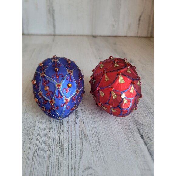 Egg glitter embroidered glass ornament set Xmas - Picture 2 of 6